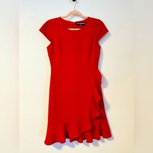 Karl Lagerfeld Red Cap Sleeve Ruffled Midi Dress - Sz 4